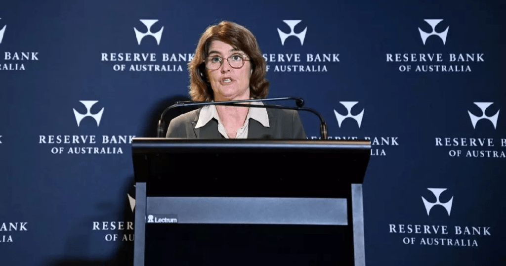 Michele Bullock from the Reserve Bank of Australia speaking at a press conference following the RBA rate cut decision.