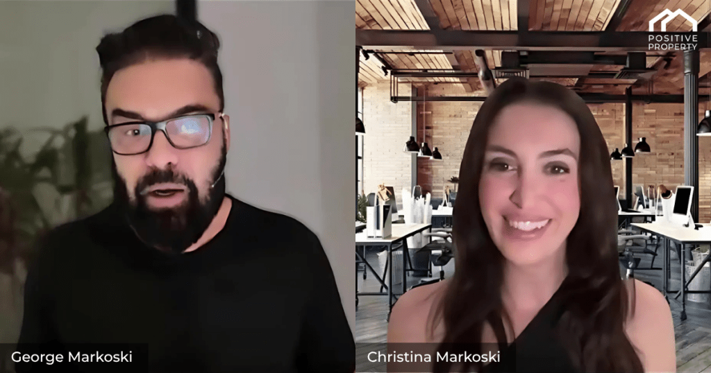 George and Christina Markoski recording a Positive Property podcast session via Zoom.