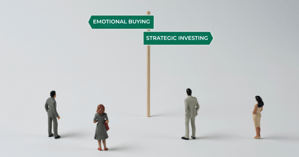 Decision sign showing Emotional Buying vs Strategic Investing